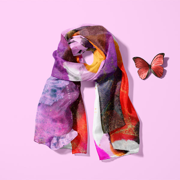 Criss-Cross Striped Multicolor Pink, Blue & Purple Ombre Silk-Cotton Blend  Crinkle Effect Scarf at Rs 587.00